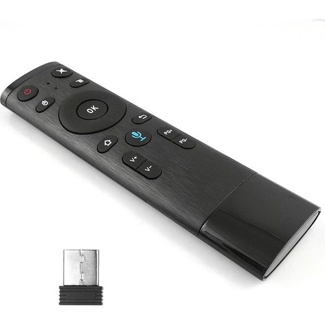 Mando a distancia inalámbrico de 2,4 GHz con receptor USB y entrada de voz para Smart TV, Android TV Box, HTPC, PC y proyector (negro) (1/5)