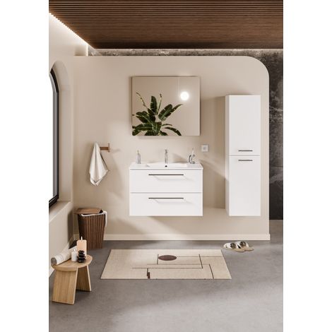 Meuble NEPTUNE Blanc Brillant 80 cm - Miroir Elégance (1/5)