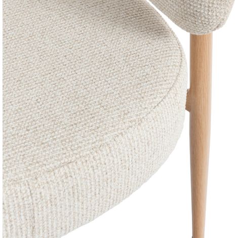 Fauteuil en tissu beige avec piètement finition chêne curve - 76x72cm - Ivoire (1/3)