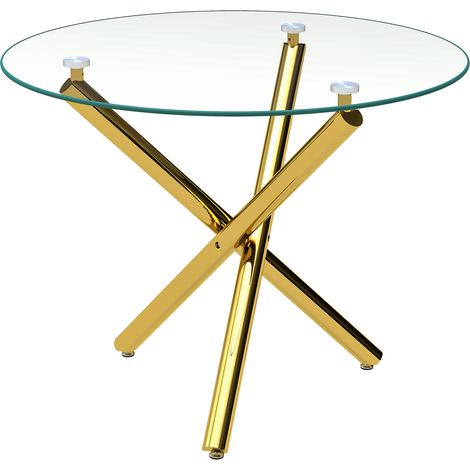 Table ronde en verre trempé avec pieds dorés, table basse moderne minimaliste, table à manger carrée 80x80x76 cm, design élégant pour salon et cuisine. (1/5)