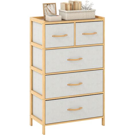 COSTWAY Cassettiera a 5 Cassetti, Torretta Contenitore in Bambù con 5 Cassetti Pieghevoli in Tessuto e Ripiano Superiore, Cassettiera Verticale Alta per Camera da Letto, Soggiorno, Naturale (1/5)
