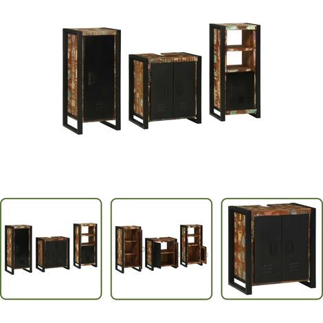 Badezimmerregal - Badezimmermöbel-Set mit Regal 3 pcs Massives upgecyceltes Holz (1/5)