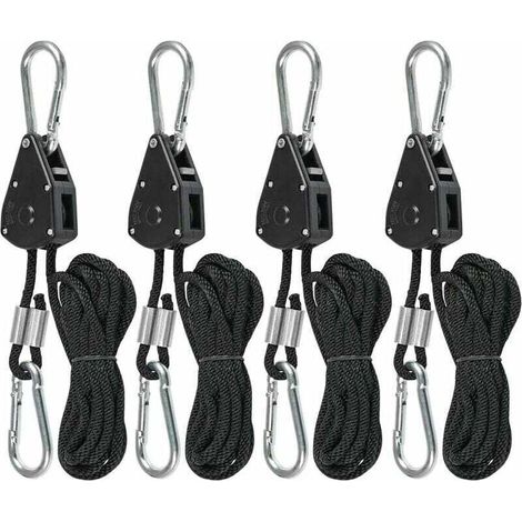 4 Pcs Cordes à cliquet avec Crochets pour Lampe ou Plantes, Corde de Crochet Réglable 200cm de long (2 Paire) (1/4)