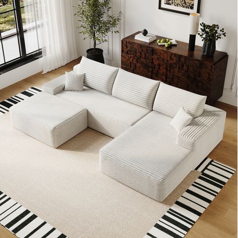 Divano angolare modulare 270 cm a L, seduta profonda, senza montaggio, bianco HAVRYA (1/5)