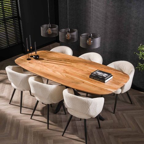 M&S – Table de salle à manger rectangulaire 180x95 cm – Acacia naturel et métal – Piètement étoilé – Finition lisse et douce