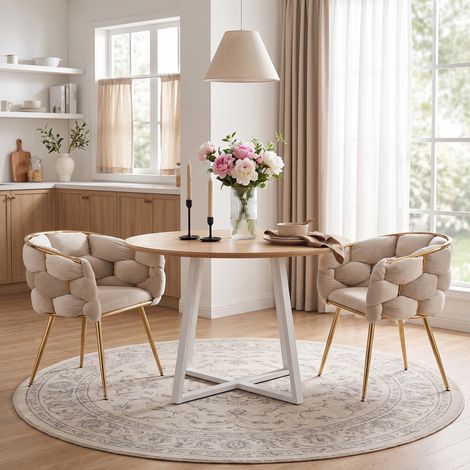 Sillón auxiliar moderno de terciopelo, estructura metálica, beige, lote de 2 OKMYHOME (1/5)