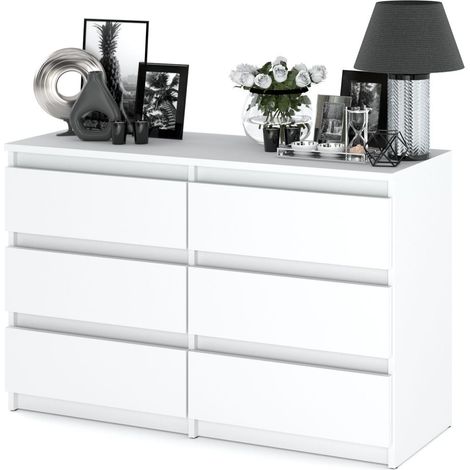 Commode enfant 6 tiroirs blanche – Panneau de particules 16mm – Dimensions H 71cm L 100cm Gl 33cm – Assemblage facile (1/4)
