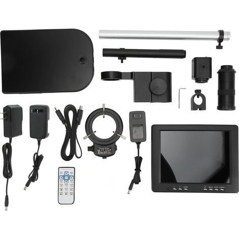 Kit Caméra Microscope Industriel 16MP 2K USB HD 150X Objectif C Monture 144LED Écran 8 Pouces AC100-240V Prise US (1/5)
