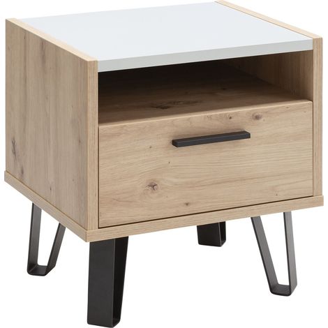 Comodino 50,40x41x52,50 cm rovere e grigio laccato con un cassetto e un vano a giorno - Sanremo