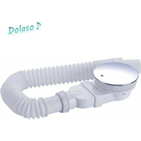 90mm shower drain, extra flat, drain hole for shower tray, siphon with odor-control system, hair strainer, flexible hose, chrome cover, white, one piece (1/5)