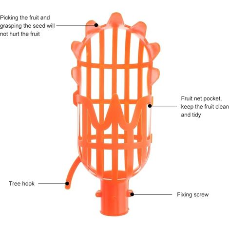 Cueille-fruits en plastique 20x10,5cm pour jardinage – Panier attrape-fruits, cueilleur de myrtilles pour la cueillette de pommes, poires, pêches, couleur orange. (1/4)