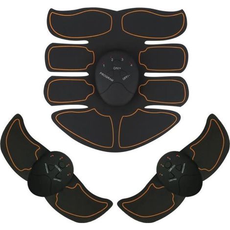 Appareil Abdominaux - EMS - Intelligent - 1 Patch Abdomen - 2 Patchs Bras - Noir + Orange