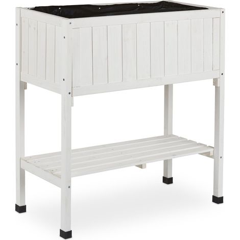 Porte-potager surélevé pour terrasse balcon jardin 80 x 74 x 38 cm avec étagère ergonomique en sapin naturel (1/5)