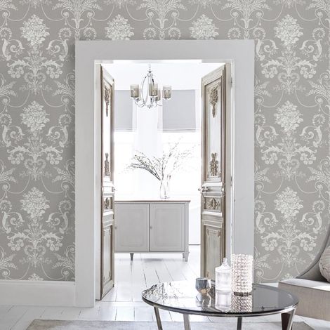 Papier peint intissé Laura Ashley Josette Steel 1005 x 52cm Gris/écru