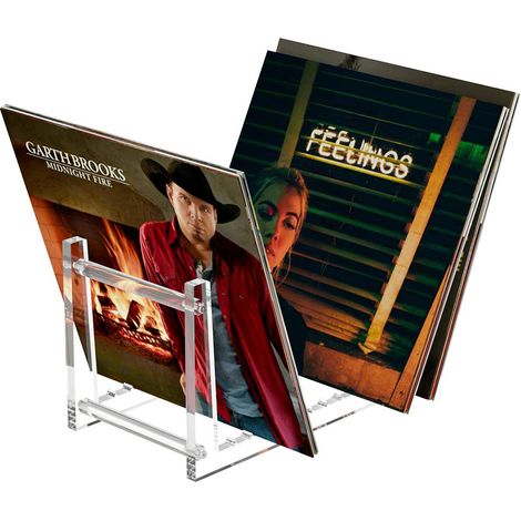 Support de rangement pour disques vinyles, amovible et en acrylique, avec 12 rainures antidérapantes pour 50 disques ou plus 34,8 x 16,9 x 19 cm - Transparent (1/5)