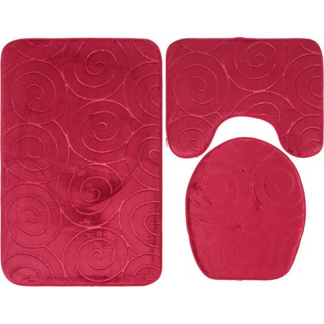 Neue rutschfeste Badematten, 3er-Set konturierte Badematten für Bad und Toilette (rot) (1/4)