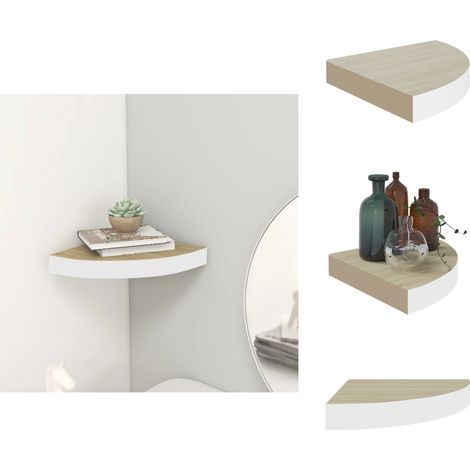 Eck-Schweberegal Eichen-Optik und Weiß 25x25x3,8 cm MDF - Eckwandregal - Wandregal - Holzregal - Regal Mit Schubladen - Wohnraumgestaltung (1/5)