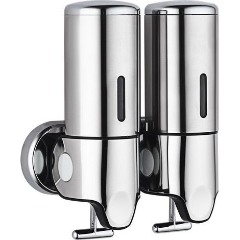 （25x18.5x9cm）DIY 500ML x 2 Wall Mounted Soap Dispenser, Double Head Hand Soap Dispenser Liquid Shower Gel Shampoo Dispenser for Kitchen Bathroom Hotel (1/4)