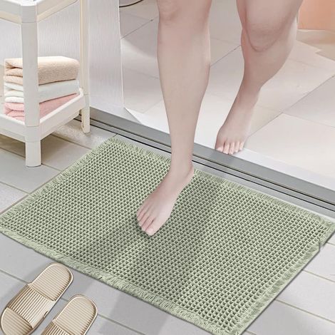 Non-slip bath mat, ultra-soft waffle bath mat, super absorbent and machine washable, for bathroom, shower, bathtub (61×43cm, Green Beans) (1/5)