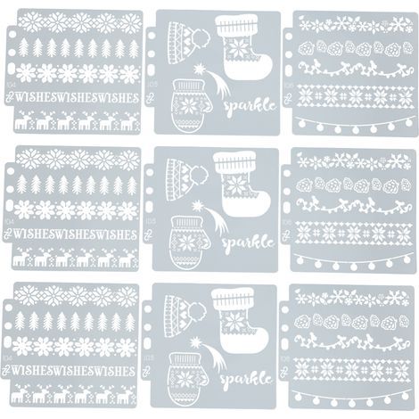 9 Gabarits de Peinture Creux Réutilisables Style Noël en PET pour Dessin et Décoration (1/5)