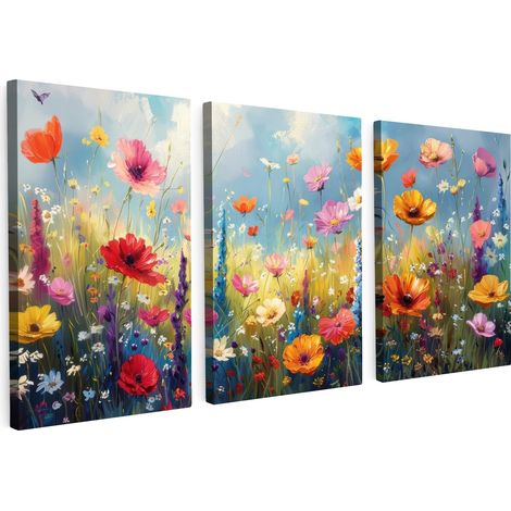 CUADRO EN LIENZO Flores - Primavera - Colorido - Verano Tríptico Set de 3 120x60 (1/5)