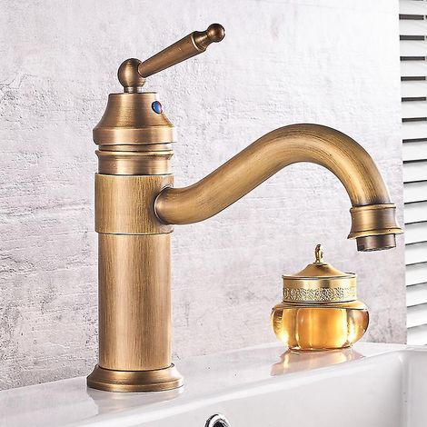 robinet De Lavabo En Laiton, Robinet Pivotant Chaud Et Froid Monotrou De Salle De Bain, Profil Bas (1/5)