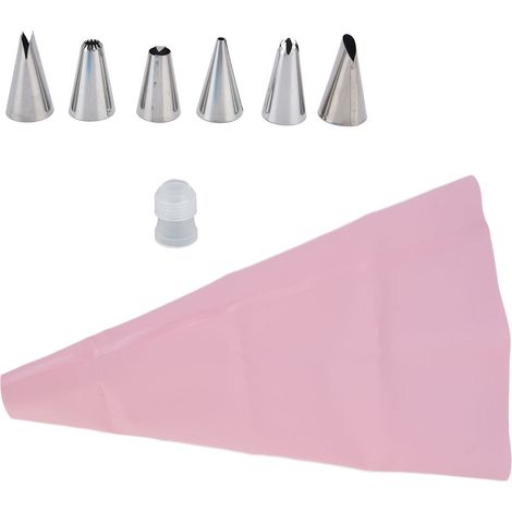 6 pièces Sac à Pâtisserie Rose Anti-Rouille avec Embouts à Gâteau pour Décorations DIY (1/5)