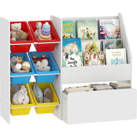 Toy Storage Unit, 3-Tier Toy Organiser Shelf with 6 Removable Storage Bins for Bedroom, Nursery, Multicoloured