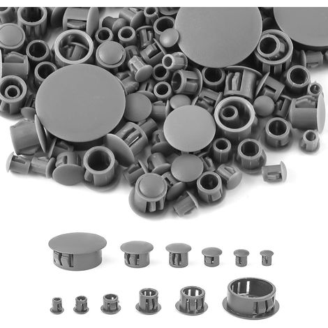 Bouchon à Trou en Plastique, 5/6/8/10/13/25mm Bouchons de Trou de Type Affleurant Rond Verrouillage Embout d'Insertion Capuchon Trou de Perçage pour Armoires Meubles (155pcs, Gris) (1/5)