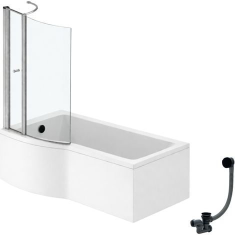IDEAL STANDARD Connect Air, conjunto de bañera/ducha izquierda de 150 x 80 cm + delantal + mampara con tapa + desagüe, negro mate.