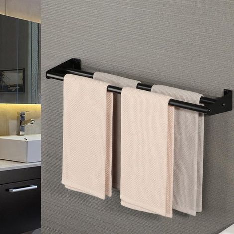 Toallero de pared doble - 60 cm - Acero inoxidable negro (1/5)