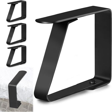 Lot de 4 grandes pinces à nappe - 80,5 x 70 mm - En acier inoxydable - Pour tables épaisses - Pour pique-nique, jardin et camping - Pour plateaux de table de 3 à 5 cm - Noir (1/5)
