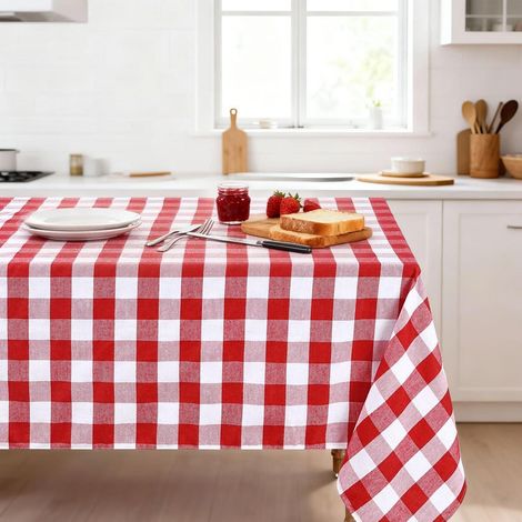 Tischdecke kariert rot weiß rechteckig 140x210cm, pflegeleicht, spritzwassergeschützt