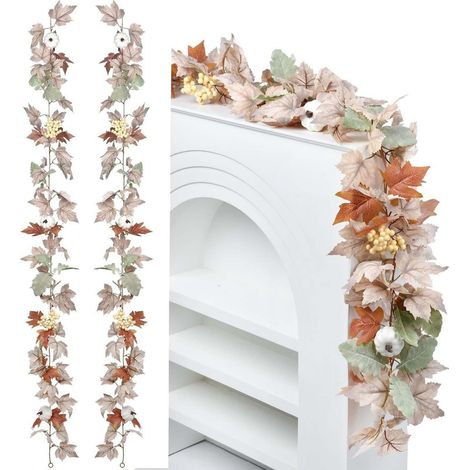 Juego de 2 guirnaldas artificiales de hojas de arce otoñales de 180 cm, ideal para decoración de otoño, Halloween, Acción de Gracias y bodas. (1/5)