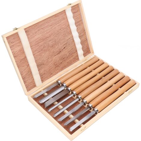 Jeu de 8 gouges à bois pour tour, acier manganèse 65, ciseaux de tournage amovibles et résistants à l'usure, coffret en bois inclus. (1/5)