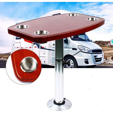 Table télescopique pour cockpit marine avec 4 porte-gobelets, amovible, hauteur réglable, pour bateaux, ponts de yacht, camping-car
