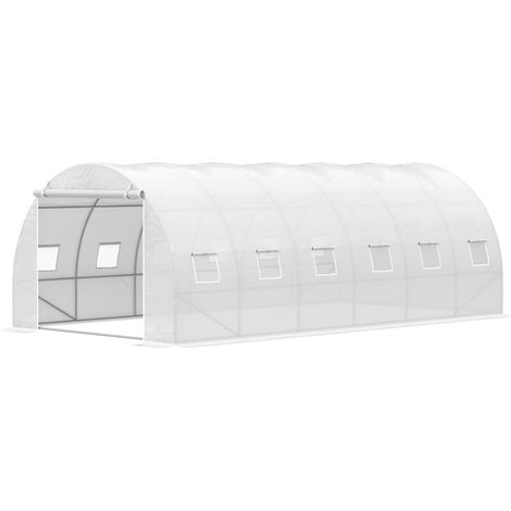 Tunnel de Jardin 6x3x2 m Invernadero Puerta Enrollable 12 Ventanas Cubierta PE 140 g/m² Metal Galvanizado Blanc