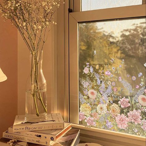 Pegatinas decorativas autoadhesivas para ventanas, diseño floral, 45x30cm