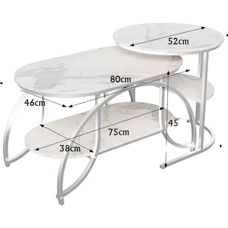 Table Basse, Design Empilable, Style Minimaliste, blanc+argent (1/2)