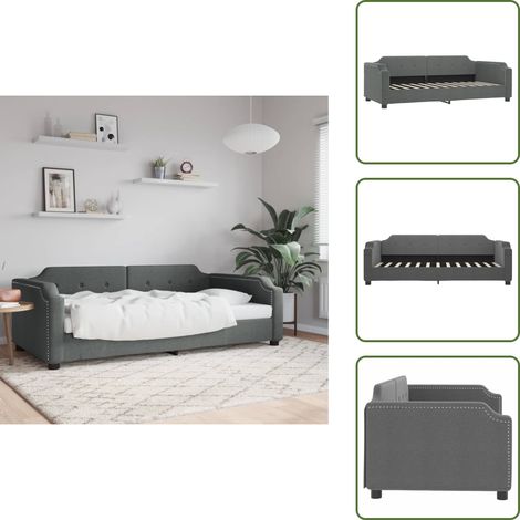 The Living Store Lit de repos sans matelas gris foncé 90x200 cm tissu - Canapé Lit - Lit Invité - Lit Deux Places - Meuble Multifonctionnel - Mobilier Contemporain