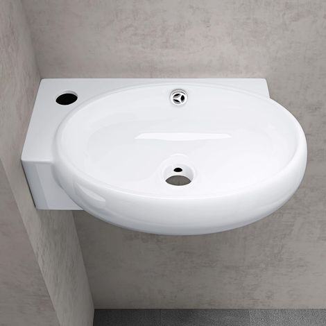 doporro Lavabo da Appoggio 42x28x15cm, Lavandino Bagno in Ceramica Nano Rivestimenti Inclusi Brüssel001R, Bianco