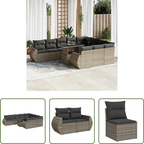 vidaXL Rattanmöbel - 11-tlg. Garten-Sofagarnitur mit Kissen Grau Poly Rattan (1/5)