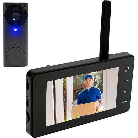 Sonnette Vidéo sans Fil, Moniteur Couleur 4 Interphone Audio Bidirectionnel et Appel Vidéo, Vue en Direct Disponible, Vision Nocturne, Angle Large 120°, Sonnette sans Fil sans Application ni Wi-Fi (1/5)