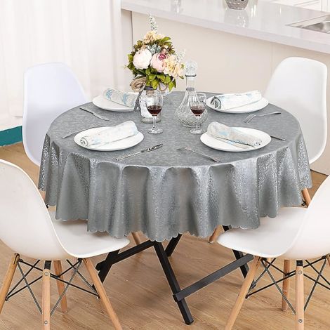 Rond nappe de table imperméable, toile cirée PU 260 cm, grise, protection anti-taches, idéale pour repas extérieur et intérieur, facile à nettoyer, usage quotidien. (1/5)
