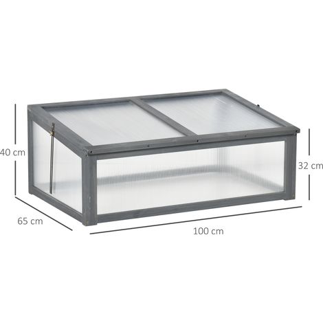 Châssis froid en bois, mini-serre 100 x 65 x 40 cm, serre avec bâche, protection UV, châssis translucide, bac surélevé résistant à l'hiver pour le jardin, gris (1/5)