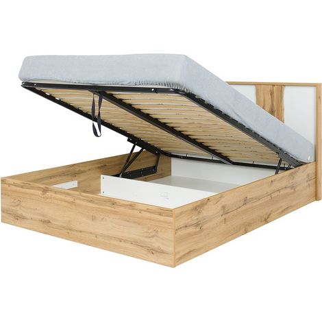 Letto contenitore 180x200 + LED WOOD colore quercia e bianco alpino