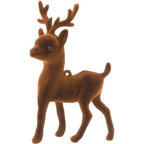 Ornement cerf floqué marron 10x17 cm, décoration pour bureau et maison, accessoire de fête, pièce unique (1/5)