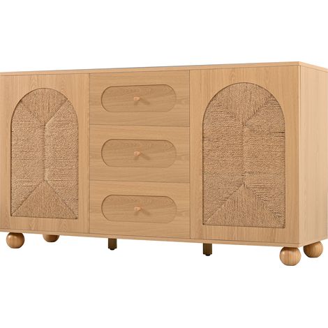 Aparador natural con dos puertas de rejilla y tres cajones HOMVRA (1/5)