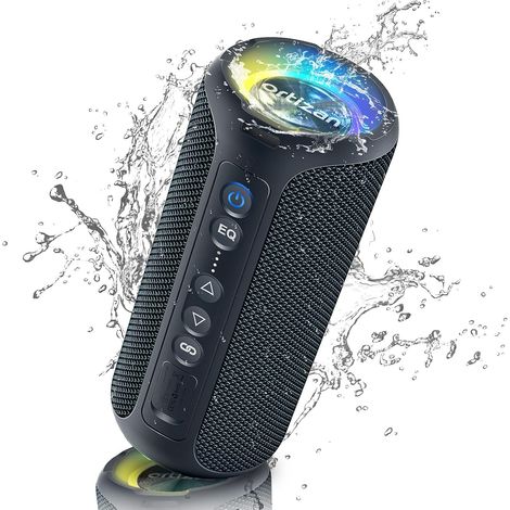 Altavoz estéreo inalámbrico portátil con Bluetooth de 40 W, resistente al agua IPX7, graves profundos, luz LED, batería de 30 h, tarjeta TF y entrada auxiliar. Ideal para uso en interiores y exteriore (1/5)