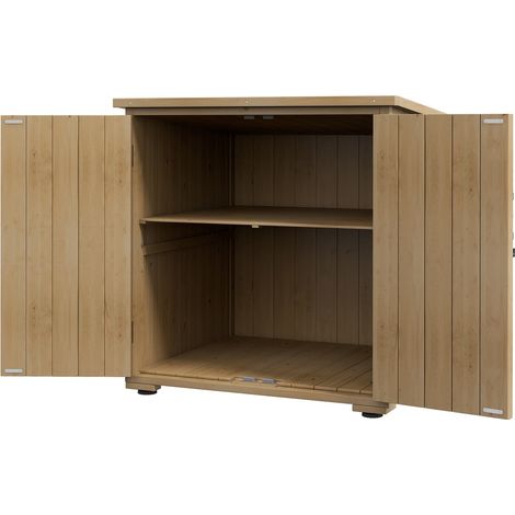 Gartenschrank, Geräteschrank, Wetterfester Geräteschuppen, Holzschrank mit Doppeltür, Gartenschuppen, Natur, 77,5 x 88 x 90 cm